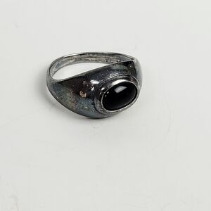 Vtg Cellini 925 Sterling Silver Ring~Oval Black Onyx~Patina~Size 5.25